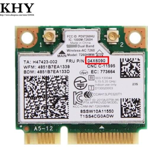 Original for Thinkpad wireless wifi card Intel Wireless-N 7260 7260HMW 867Mbps 802.11 ac Mini PCI-E dual band FRU:04X6090