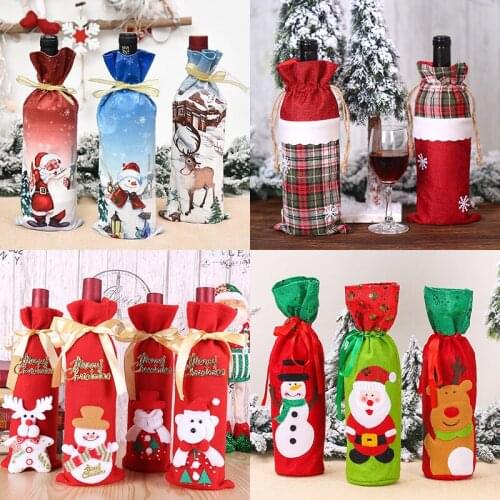 New Year 2021 Santa Claus Snowman Wine Bottle Cover Merry Christmas Decorations for Home Dinner Table Decor Navidad Noel 2020