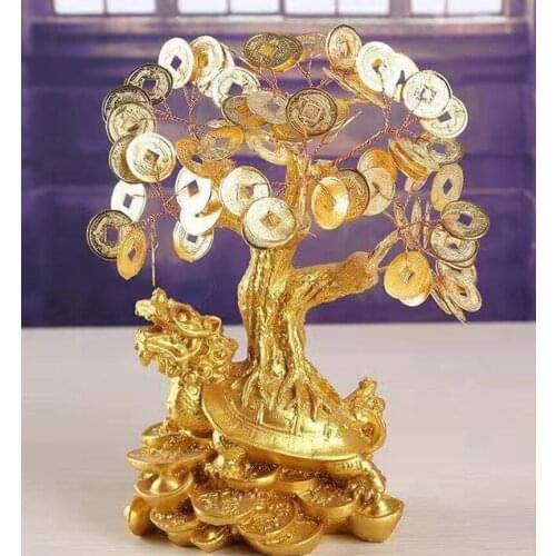 LUCKY Fortune Wealth Chinese Golden Crystal Lucky Money Fortune Tree Home Office Decoration Best Gifts Tabletop Ornament Crafts