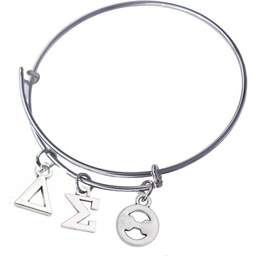 Cheap Wholesale Adjustable Meal Wire Greek Letters Delta Bangles Bracelets College Union DST Label Jewelry