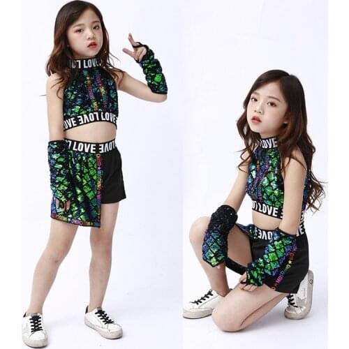 ChildrenS Day Jazz Dance Sequin Costume Girls Street Dance Drum Stage Costumes Kids Hip Hop Modern Dance Rave Clothes DQS7145