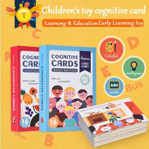 Kids 16 PCS Cognitive Early Learning Flash Cards Game Basic Advanced Edition Educational Toys for Children Christmas Gift