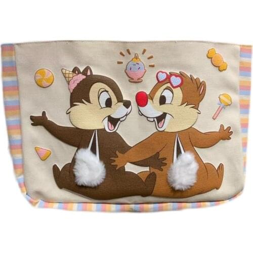 Authentic Shanghai Disney Purchasing Qiqididi Cartoon Double-sided Canvas One Shoulder Handbag Tote Bag Mommy Bag