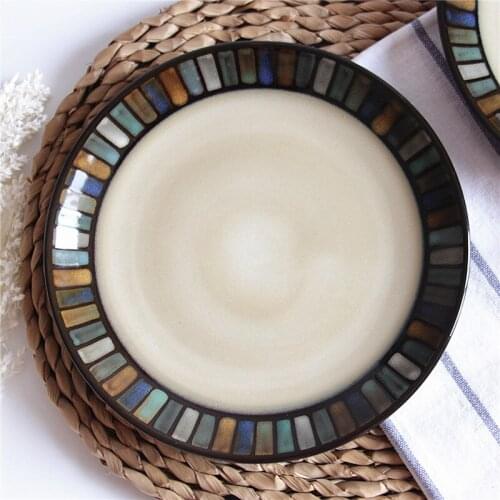 EECAMAIL Vintage Japanese style Kiln glaze Western Plate Steak Plate Salad Platel Rice Bowl Western Steak Plate Home Dish Flat