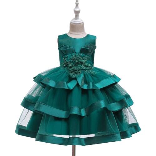 Hetiso Princess Flower Girls Wedding Dresses Childrens Lace Pearl Bow Tutu Dress Baby Birthday Party Sleeveless Red Green Dress