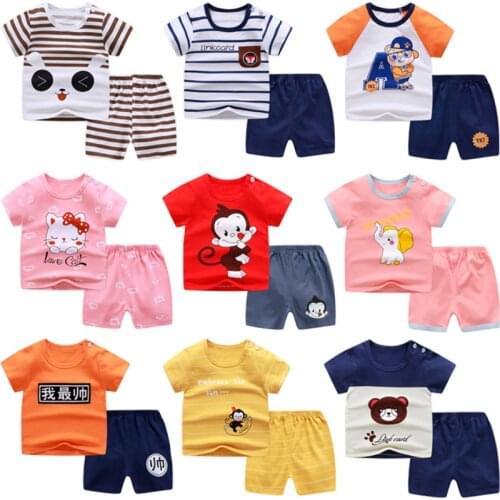 2 Pcs Cotton Summer baby children Outfits shorts t-shirt todder boy girl kids dinosaur cute clothes suit cheap stuff for 0-8 Yrs