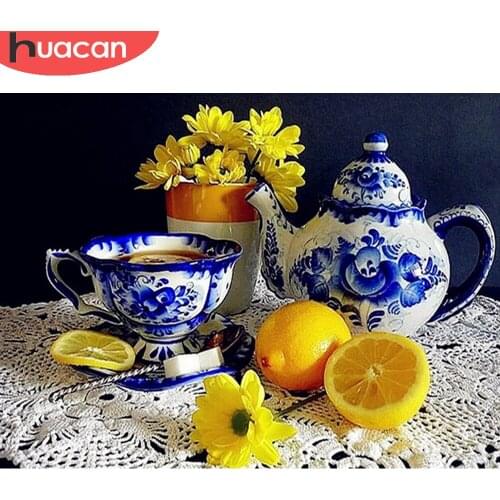 HUACAN Diamond Painting Afternoon Tea Full Drill Diamond Mosaic Flowers Cross Stitch Rhinestone Picture Home Decor