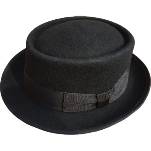 Classic Wool Felt Stingy Brim Pork Pie Hat Fashion Wool Felt Porkpie Jazz Fedora Hat Black Brown Round Top Trilby Hats