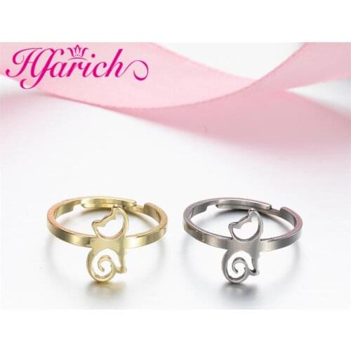 Animal Cat Ring Woman Boy Girl Cartoon Jewelry Gold Silver Color Adjustable Round Ring Cosplay Accessories Party Birthday Gift