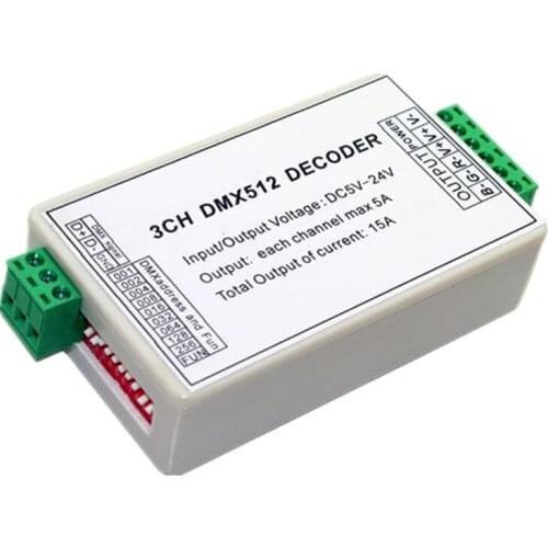 3CH 15A RGB Strip Light DMX512 Decoder DC5V 12V 24V DMX 512 Signal RGB Led Driver