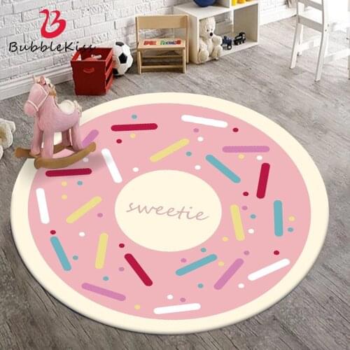 Bubble Kiss Round Cartoon Carpet Cute Pink Donuts Pattern Polyester Washable Rug Nordic Style Home Childrens Room Non-Slip Rugs