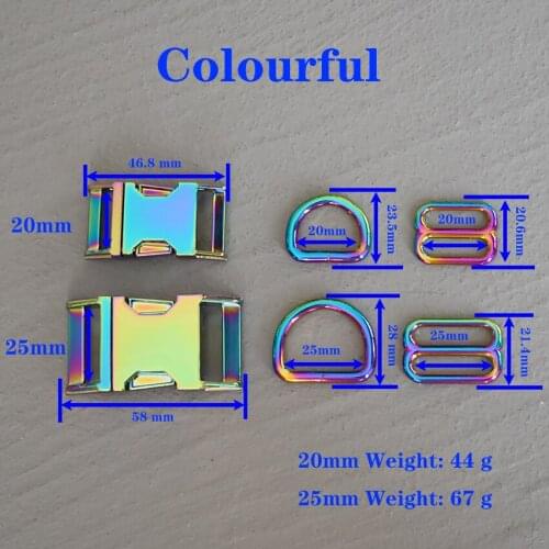 1 Set 20/25mm Metal Colourful D Ring Belt Straps Slider Side Release Buckle Spring Hook For Dog Leash Harness Accessories