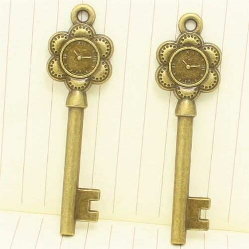 Sweet Bell 6pcs 20*69mm flower clock Key Charms Vintage Zinc Alloy Jewelry llaves Charms Fit Jewelry Making Charms D1056
