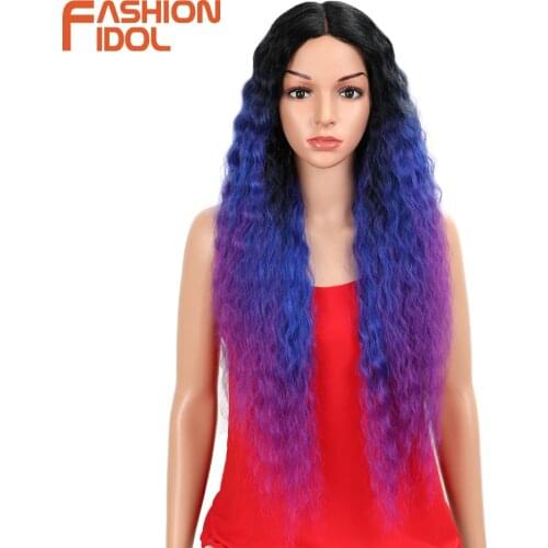 FASHION IDOL 28 Inch Soft Long Kinky Curly Hair I Lace Wigs For Women Synthetic Hair Heat Resistant Wigs For Women Free Shipping