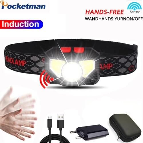 Powerful 8500 Lumens Motion Sensor Headlamp Hard Hat LED Headlight USB Rechargeable Fishing Camping Head Light Built-in Battery