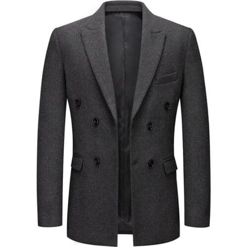 Autumn Winter Men Wool Blazer Jacket Fashion Double Breasted Anti Wrinkle Men Suit Jackets Casual Slim Fit Woolen Coat