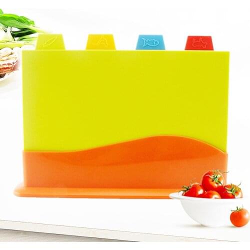 4Pcs Colour Coded Chopping Board Set Kitchen Non-slip Cutting Block with Holder Home Accessories Kitchen Tools