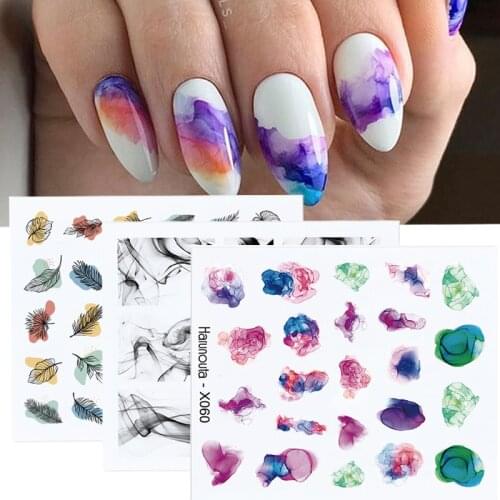 Harunouta Color Block Nail Decals Decorations Water Black Leaf Fruit Flower Sliders Paper Nail Art Decor Gel Polish Sticker