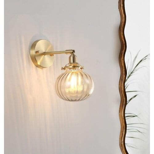 Nordic wall lamp Copper LED gold wall lamp Beside Bedroom Bathroom Mirror Bule Glass glass wall lamp Applique Murale