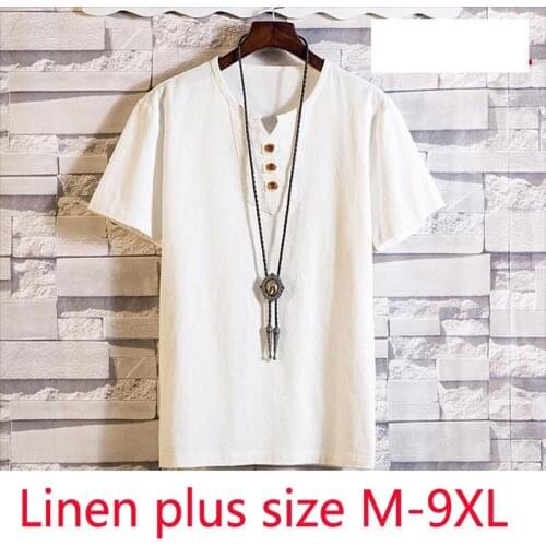 New Arrival Fashion Super Large Linen Cotton Men Short Sleeve Thin Summer Men T Shirt Plus Size M L XL 2XL3XL4XL5XL6XL7XL8XL9XL
