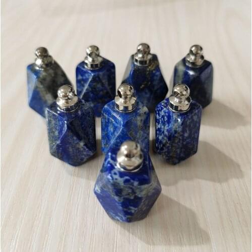 Wholesale 3pcs Fashion silver hat natural Lapis Lazuli Perfume bottle polygon pendants for Jewelry Making diy Necklace Accessory