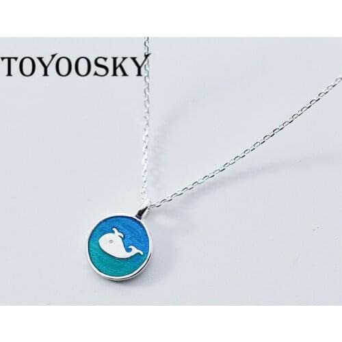 Enamel Round Whale Necklace for Women 925 Sterling Silver Jewelry Blue Ocean Pendant Necklaces 2020 New Design