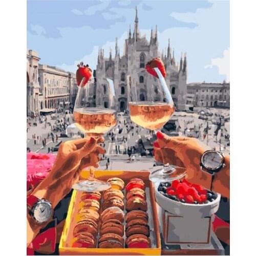 Scenery full diamond painting by numbers cheers cup mosaic art canvas embroidery stickers rhinestone picture puzzle wall paper