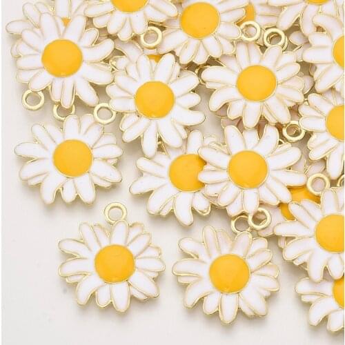 100pcs Sun Flower Daisy Alloy Pendant Charm with Enamel for Jewelry Making DIY Bracelet Necklace Earring Findings Jewelry Craft