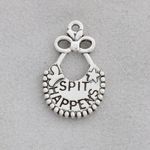 RAINXTAR 10pcs Fashion Alloy Baby Bib Shape Charms Spit Happens Baby Gift Charms 25*60mm AAC1313