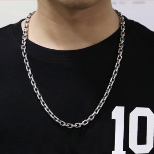 Real 100% 925 Sterling Silver 7mm Simple Chains For Men Necklace male Vintage Thai Silver Steampunk Biker Necklaces Jewelry