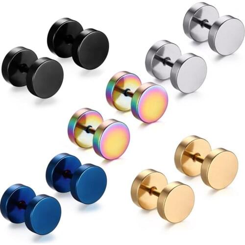 1 Pair 8MM Double Sided Round Bolt Barbell Stud Earrings Punk Earrings Male Gothic Men women small Earrings Fashion Jewelry