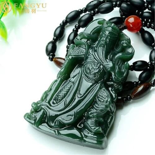 Certificate Super Natural XinJiang gr jade Carven GuanYu Pendant Amulet Necklace Buddha Sling Jewelry gift with Box