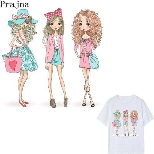 Prajna Modern Girl Iron-on Transfers Thermal Patches For Clothing Applique Backpack T-Shirt Cartoon Heat Transfers Stickers E