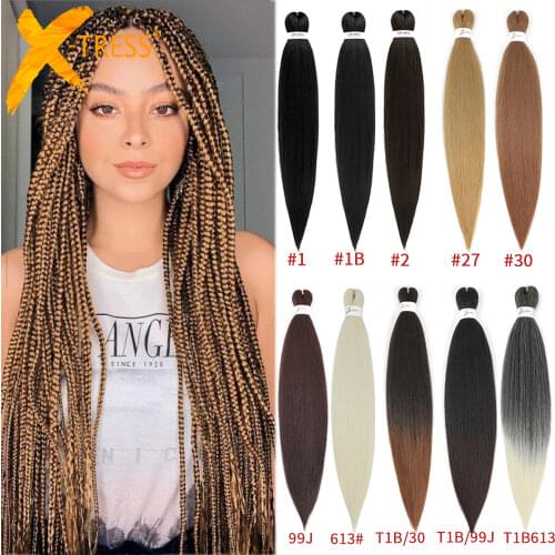 X-TRESS Easy Braiding Synthetic Ombre Pre Stretched Crochet EZ Braid Hair Extensions Soft Yaki Straight Low Temperature Fiber