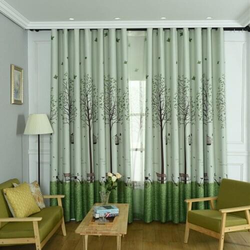 Idyllic Tree Bird Cage Print Shading Curtains for Living Dining Room Bedroom