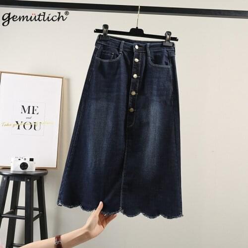 GEMUTLICH Plus Size S-9XL Women Denim A-lined Skirt Jeans High Waist Skirt Fashion Spirng Summer 2020 New