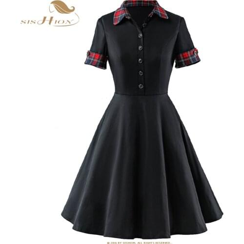 SISHION 2021 Women Grid Print Casual Patchwork Summer Dress SP1365 Vintage Elegant Frilled A Line Dresses Tunic Swing Vestido