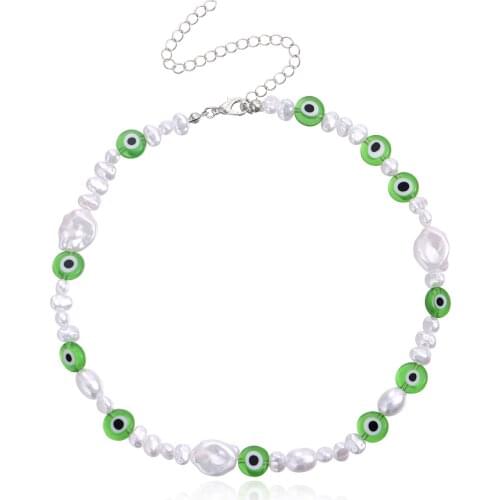 Evil Eye Elegant Pearls Choker Necklace For Women Vintage Irregular Flat Glass Necklaces Party Jewelry Romantic Friend Gift New