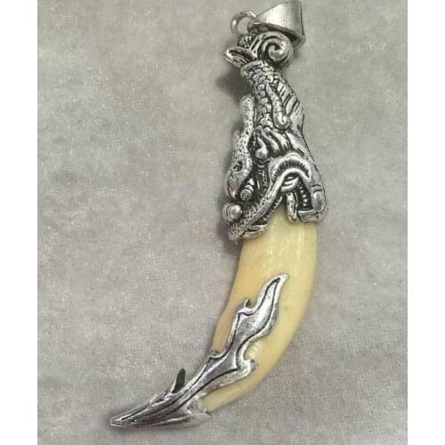 1PCS Dragon Pendant Set Tibetan Silver Wolf Teeth Charms Pendant Figurines Necklace Goth Pendant Necklace Jewelry