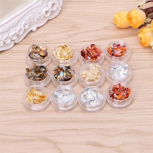12 Box Nail Art Gold Silver Copper Rainbow Foil Paillette Chip Design Decoration