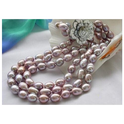 3row 12mm lavender rice FW cultured pearl necklace