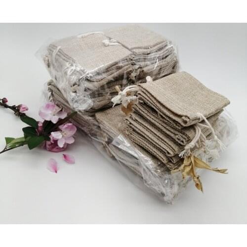 500pcs Silk Ribbon/Cotton Jewelry Bag Sack Jute Jewelry Packaging Linen Bags Sachet Gift Bag Storage Charm Candy Drawstring Bags