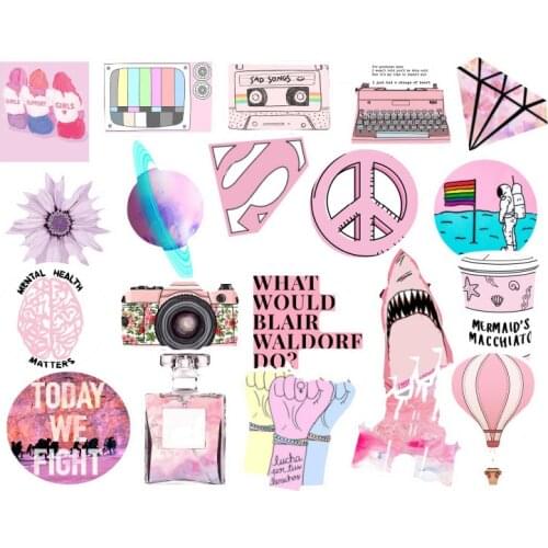 53Pcs PVC Waterproof Girls Kawaii Pink Fun Sticker Toys Luggage Stickers for Moto Car & Suitcase Cool Fashion Laptop Stickers F4