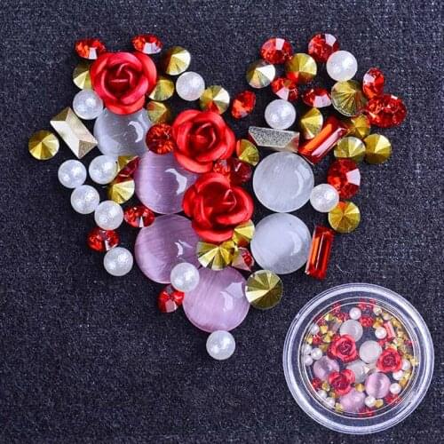 Valentines Day Nail Art Accessories Rose Nail Charms Desgin 3D Rhinestones Gems Nail Diamonds Japanese Korean Manicure Jewelry