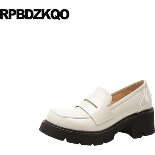 Beige Slip On Platform Women Round Toe Elevator Patent Leather Retro Designer Shoes China European Loafers Chunky 2021 Ladies
