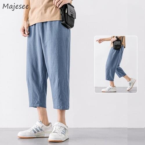 Summer Linen Casual Pants Men Plus Size M-3XL Solid Wide Leg Trousers Male Simple Baggy Streetwear Stylish Handsome Gentle Daily