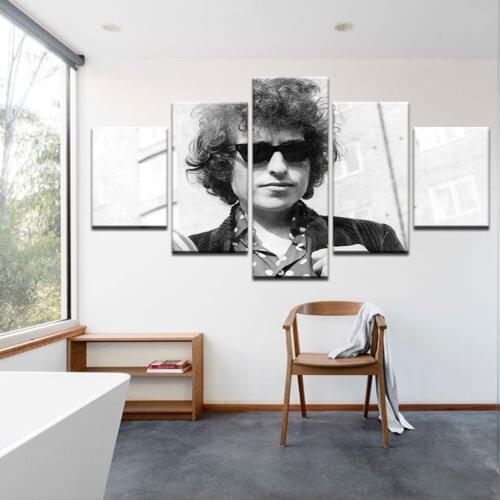 Black And White Vintage HD Print Canvas Painting Singer Bob Dylan Poster 5 Piece Modular Oil Picture Home Decor Wall Artwork