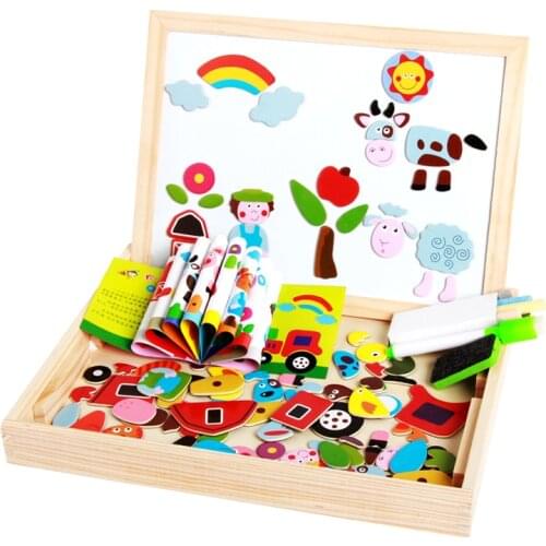 Wooden Montessori Educational Magnetic Jigsaw Game Toys Childrens Magnetic Puzzles Tangram Animal Insect Drawing Busy Board