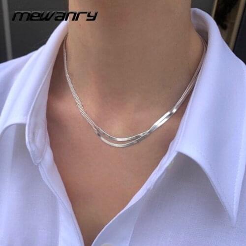 Mewanry 925 Sterling Silver Double Layer Necklace for Women Summer New Trendy Elegant Party Jewelry String of Beads Accessories