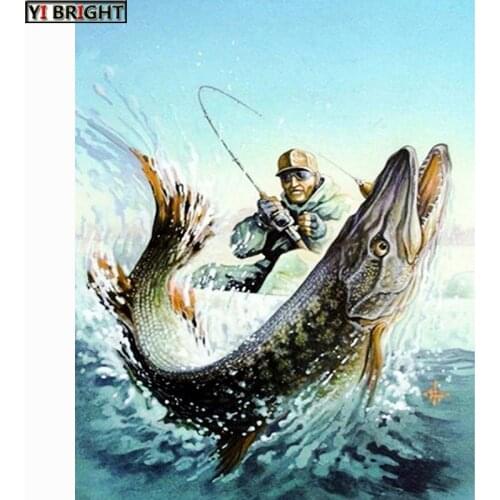 5D DIY Full square Diamond Painting Mosaic Fishing Man Diamond Rhinestone Embroidery Cross Stitch home decor gift